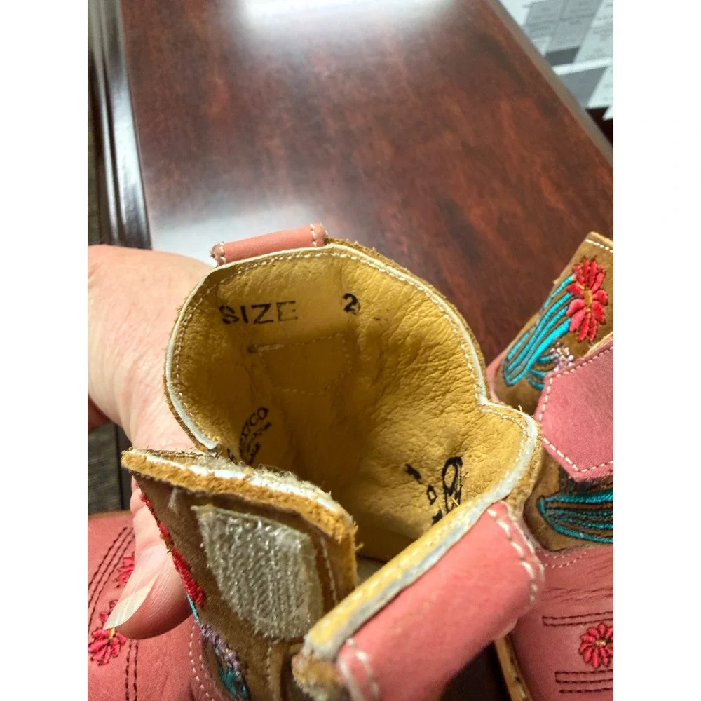 Roper Cowbabies Pink Leather Cactus Floral Embroidered Western Boots Size 2